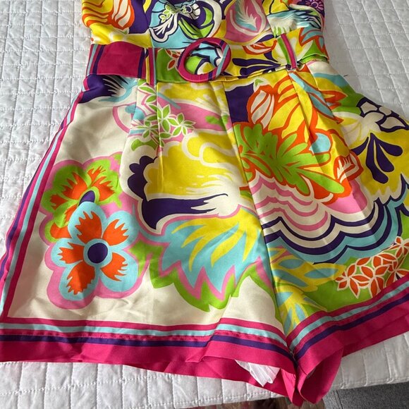 Lavender Brown Kendra Romper Pink Multi Floral Print Summer Outfit, S - Picture 6 of 15